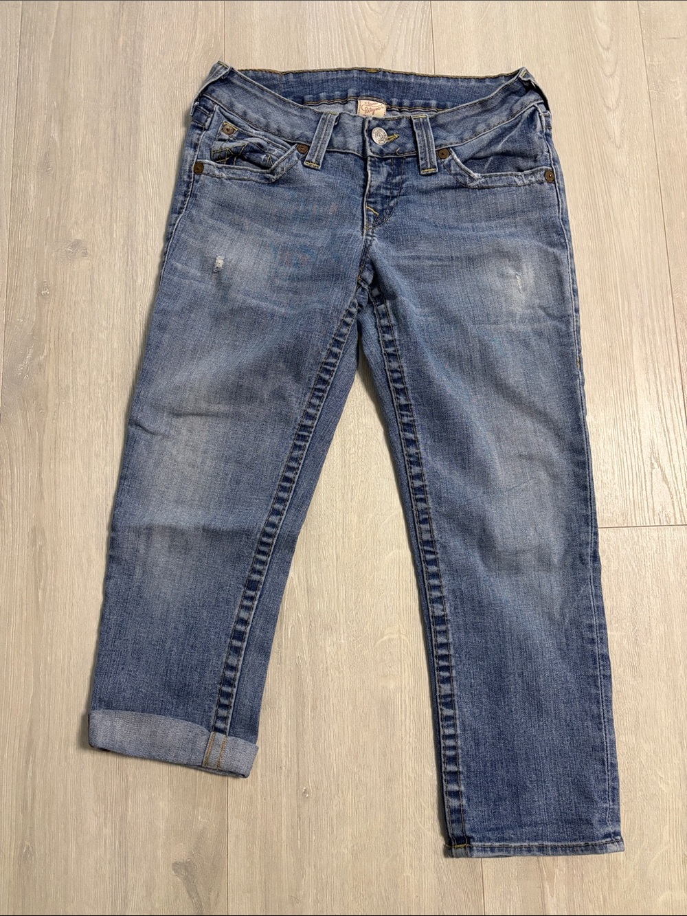 🔥BUNDLESALE Ladies 29 True Religion Low Rise Stretch Capri Jeans Blue Wash